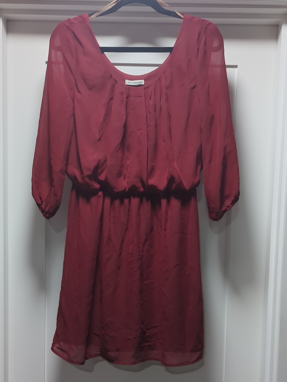 Charlotte Russe Wine Red Sheer Blouson Waist Dress